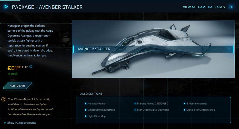 Star Citizen Package Aegis Avenger Stalker