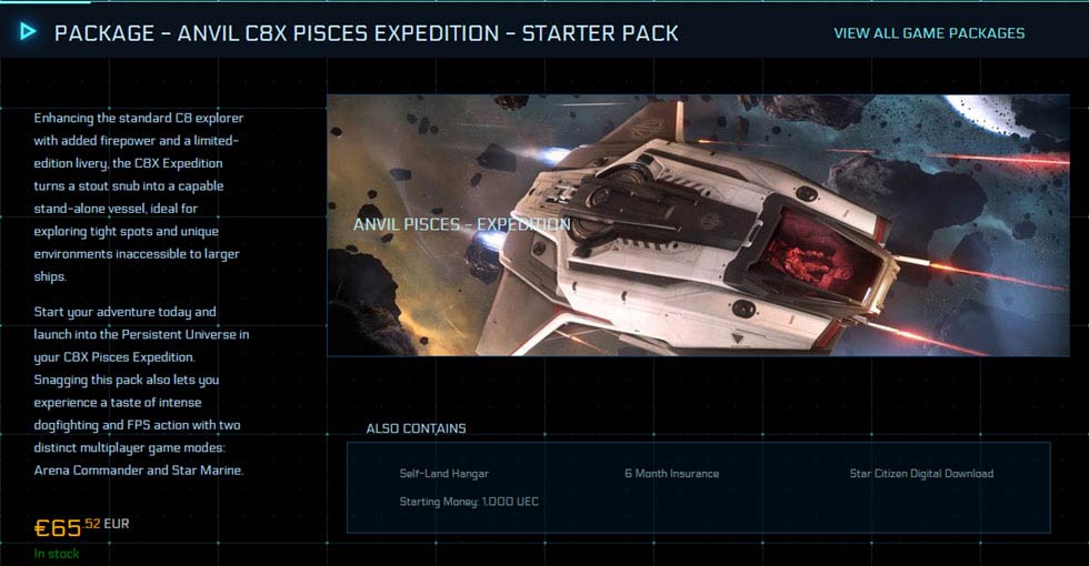 Star Citizen Package Anvil c8x Pisces Expedition