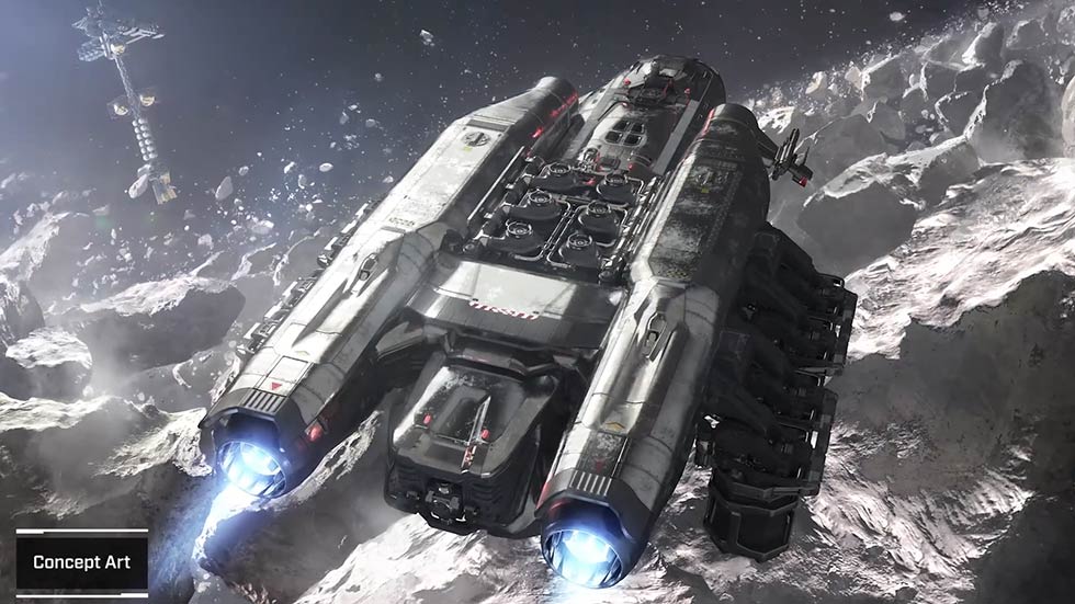 Star Citizen Misc Expanse Concept Art : Survol d'astéroïdes