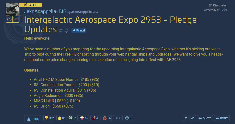 Star Citizen Spectrum: IAE 2953 Pledge Updates