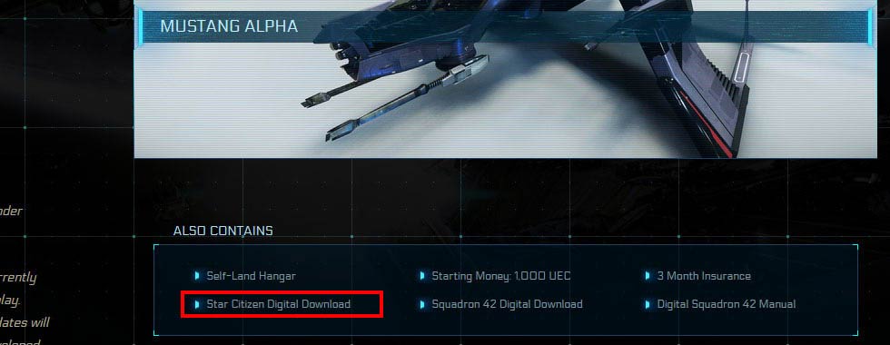 Détail d'un pack de jeu ne comportant que Star Citizen