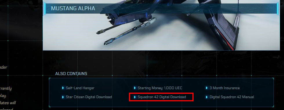 Détail d'un pack de jeu comportant Squadron 42 et Star Citizen